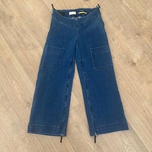 Maeve Anthropologie The Colette Cropped Cord Wide Leg Denim Cargo Blue